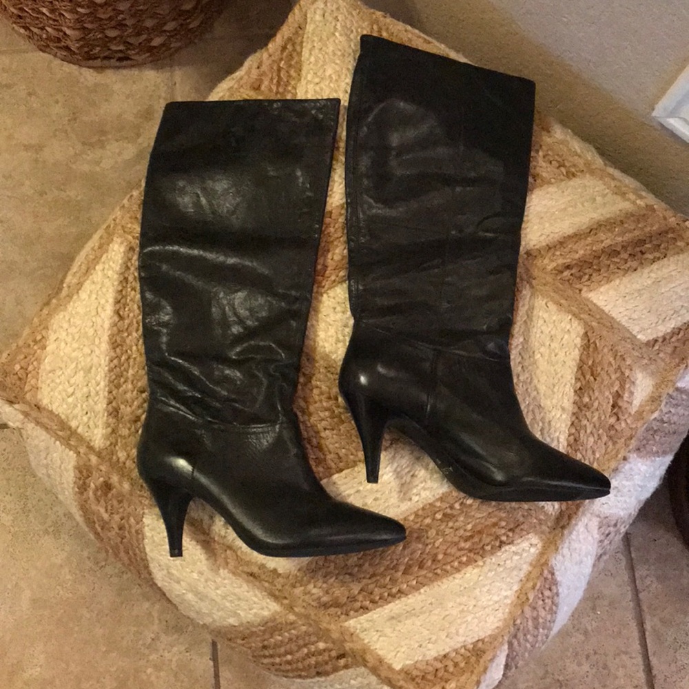 Aldo Black Pointed-Toe Knee-High Stiletto Boots